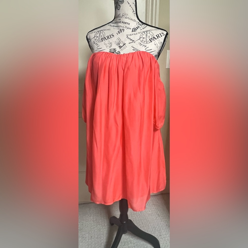 Mulberry Silk Bebe Vibrant CoralOff-Shoulder dress